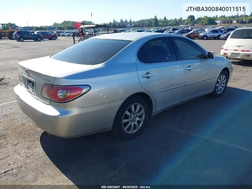 2004 Lexus Es 330 VIN: JTHBA30G840011515 Lot: 42632487