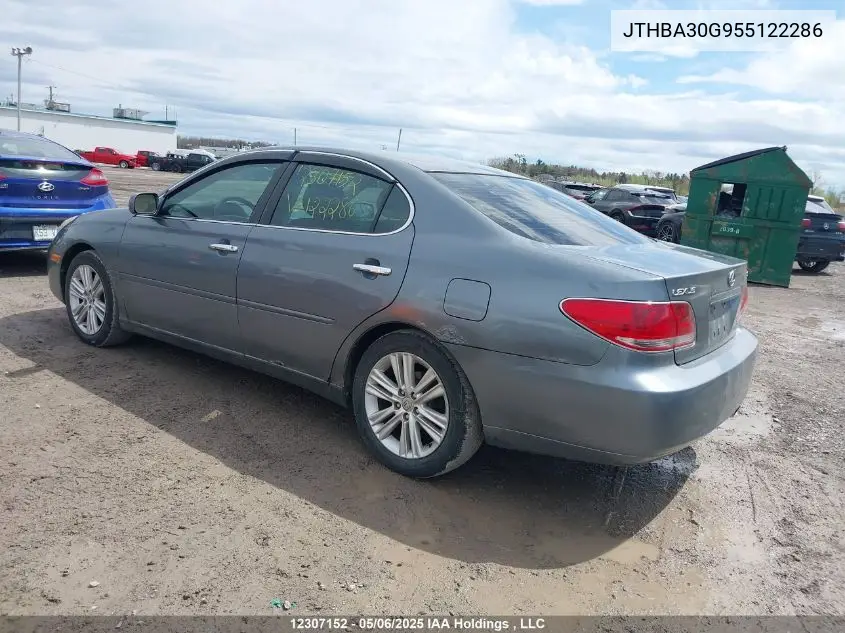 2005 Lexus Es330 VIN: JTHBA30G955122286 Lot: 12307152