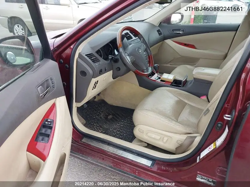 2008 Lexus Es 350 350 VIN: JTHBJ46G882241661 Lot: 20214220