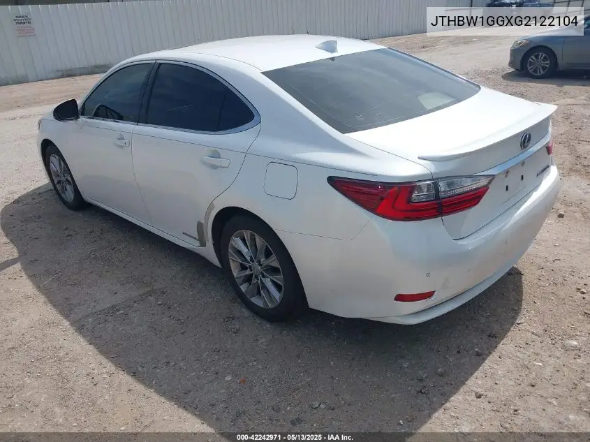 2016 Lexus Es 300H VIN: JTHBW1GGXG2122104 Lot: 42242971