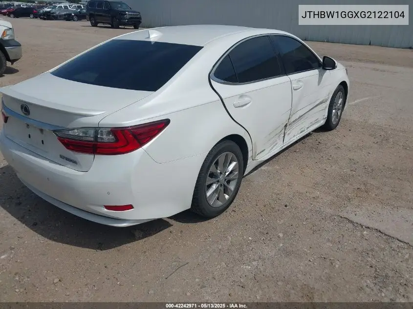 2016 Lexus Es 300H VIN: JTHBW1GGXG2122104 Lot: 42242971