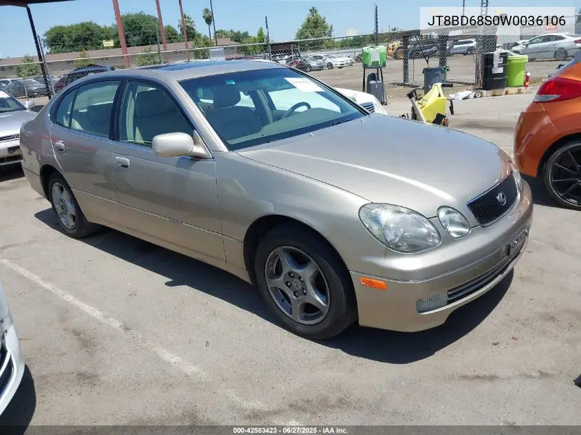 1998 Lexus Gs 300 VIN: JT8BD68S0W0036106 Lot: 42583423