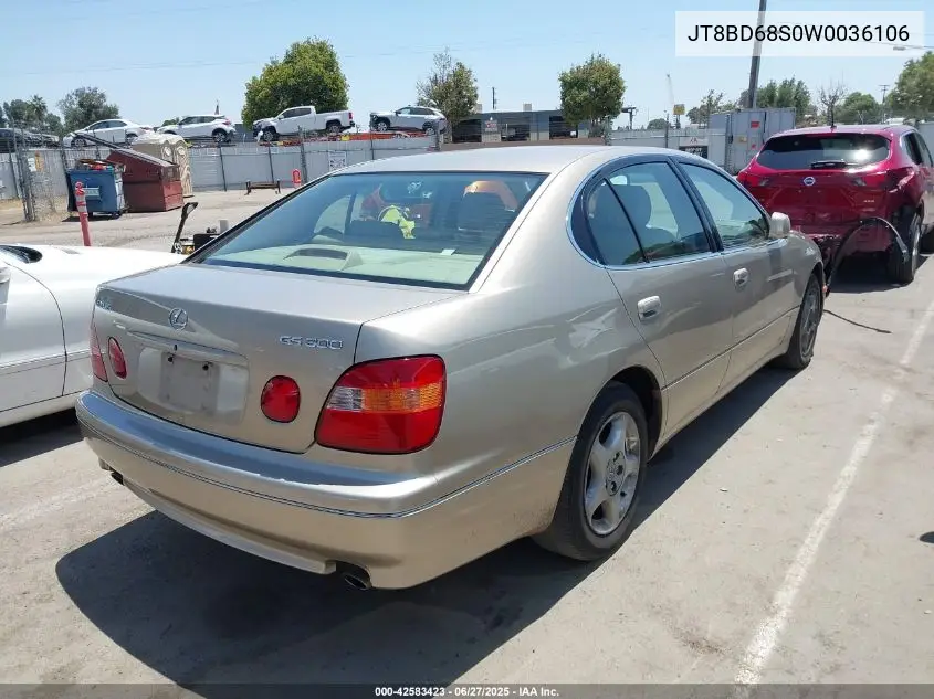 1998 Lexus Gs 300 VIN: JT8BD68S0W0036106 Lot: 42583423