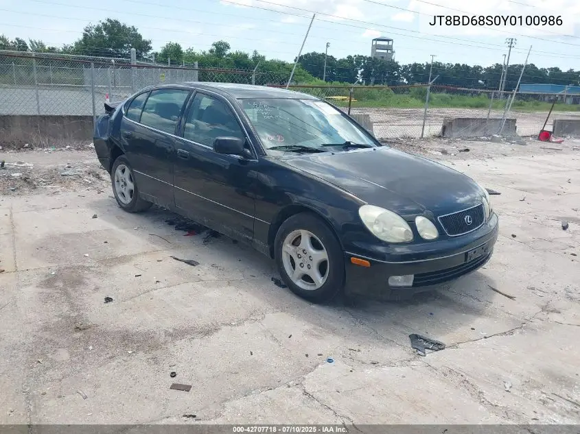 2000 Lexus Gs 300 VIN: JT8BD68S0Y0100986 Lot: 42707718