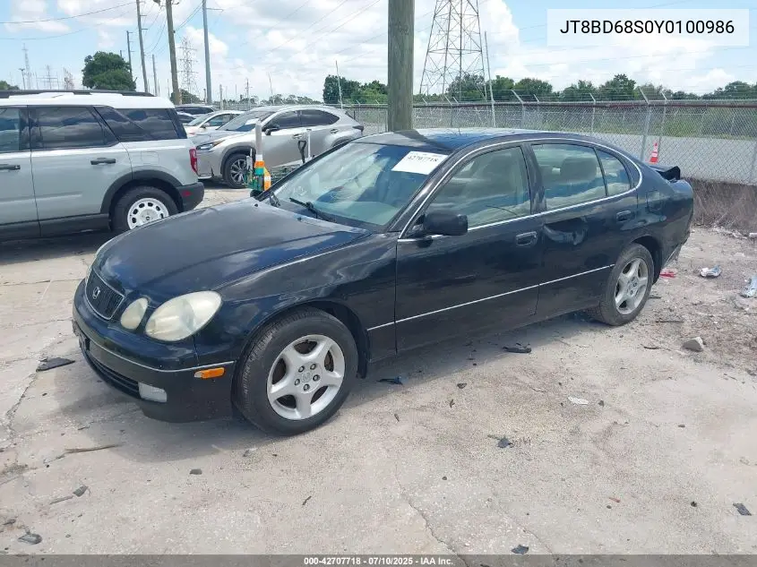 2000 Lexus Gs 300 VIN: JT8BD68S0Y0100986 Lot: 42707718