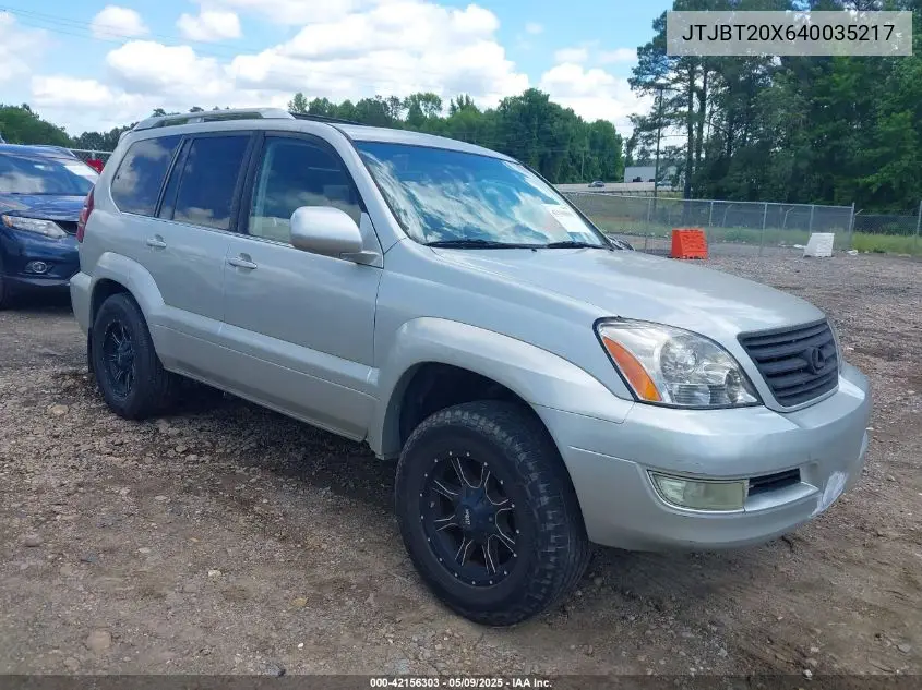 2004 Lexus Gx 470 VIN: JTJBT20X640035217 Lot: 42156303