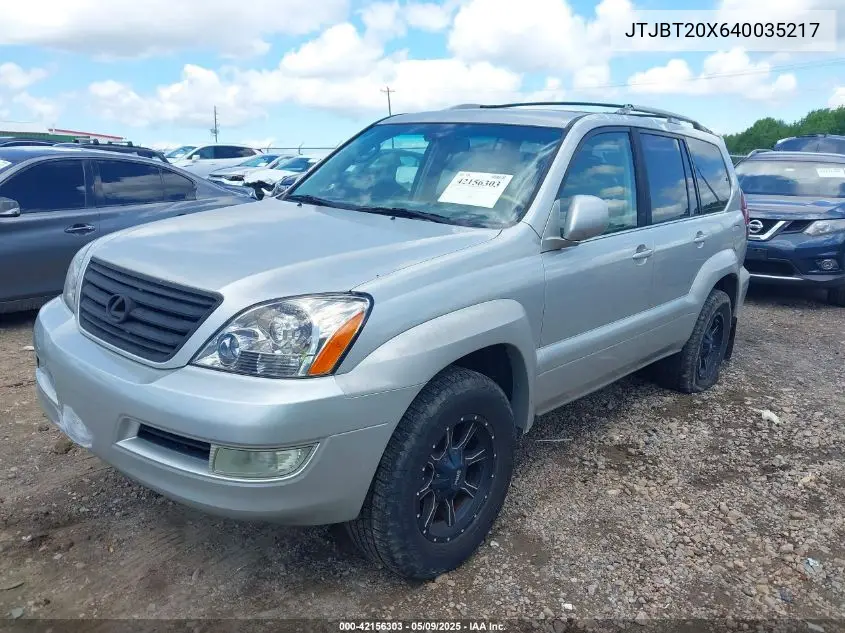 2004 Lexus Gx 470 VIN: JTJBT20X640035217 Lot: 42156303
