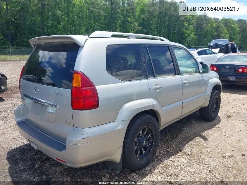 2004 Lexus Gx 470 VIN: JTJBT20X640035217 Lot: 42156303
