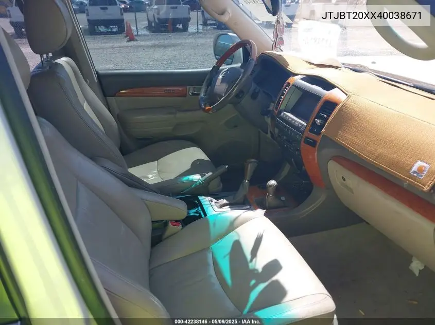 2004 Lexus Gx 470 VIN: JTJBT20XX40038671 Lot: 42238146