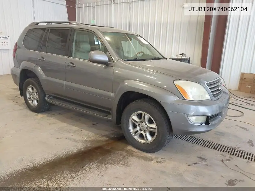 2004 Lexus Gx 470 VIN: JTJBT20X740062104 Lot: 42565734