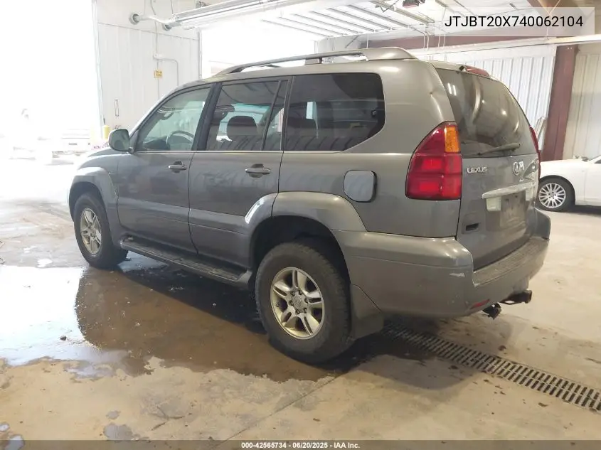 2004 Lexus Gx 470 VIN: JTJBT20X740062104 Lot: 42565734