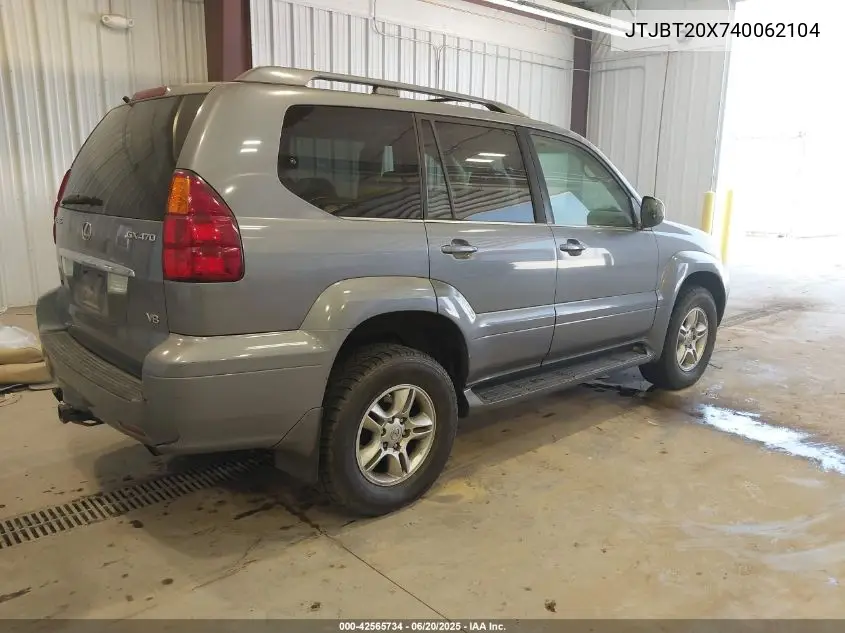 2004 Lexus Gx 470 VIN: JTJBT20X740062104 Lot: 42565734