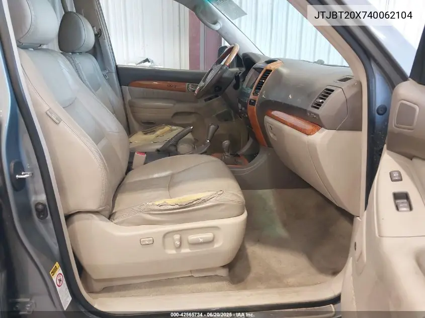 2004 Lexus Gx 470 VIN: JTJBT20X740062104 Lot: 42565734