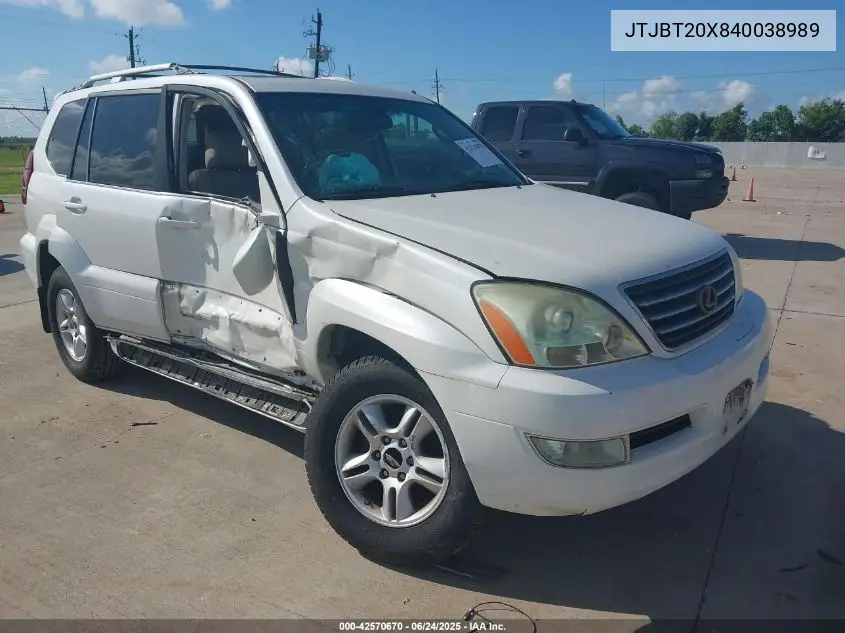 2004 Lexus Gx 470 VIN: JTJBT20X840038989 Lot: 42570670
