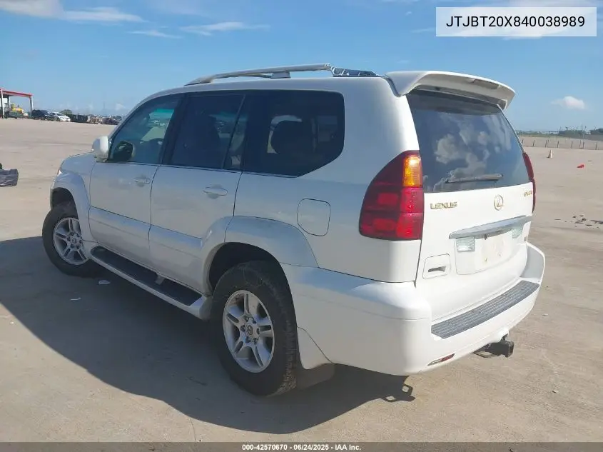 2004 Lexus Gx 470 VIN: JTJBT20X840038989 Lot: 42570670