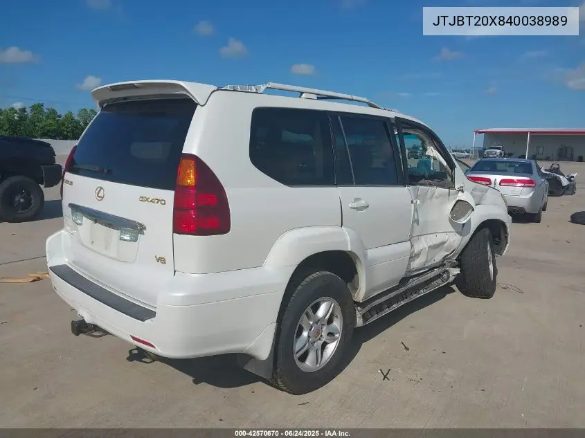 2004 Lexus Gx 470 VIN: JTJBT20X840038989 Lot: 42570670