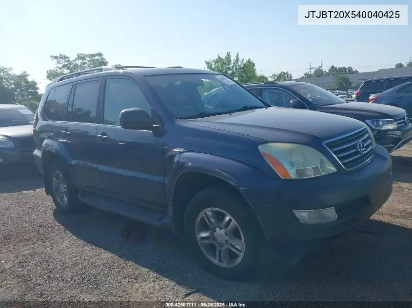 2004 Lexus Gx 470 VIN: JTJBT20X540040425 Lot: 42581711