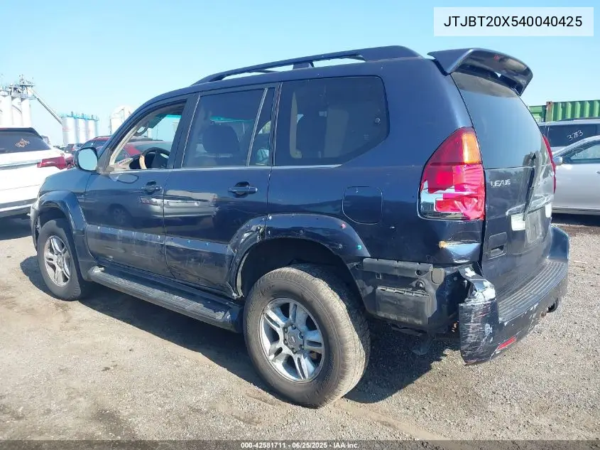 2004 Lexus Gx 470 VIN: JTJBT20X540040425 Lot: 42581711
