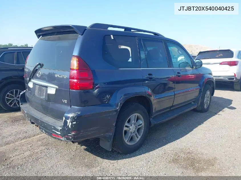2004 Lexus Gx 470 VIN: JTJBT20X540040425 Lot: 42581711