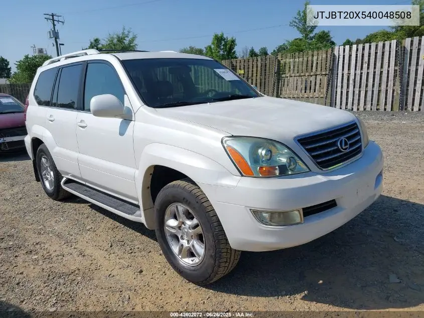 2004 Lexus Gx 470 VIN: JTJBT20X540048508 Lot: 42602072