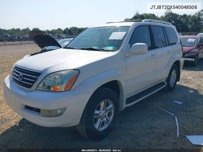 2004 Lexus Gx 470 VIN: JTJBT20X540048508 Lot: 42602072
