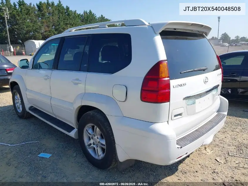 2004 Lexus Gx 470 VIN: JTJBT20X540048508 Lot: 42602072