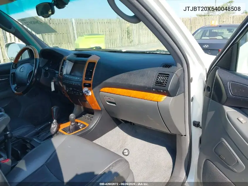 2004 Lexus Gx 470 VIN: JTJBT20X540048508 Lot: 42602072