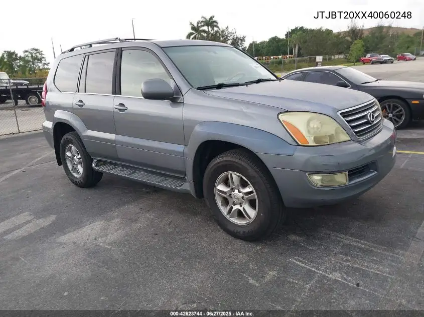 2004 Lexus Gx 470 VIN: JTJBT20XX40060248 Lot: 42623744