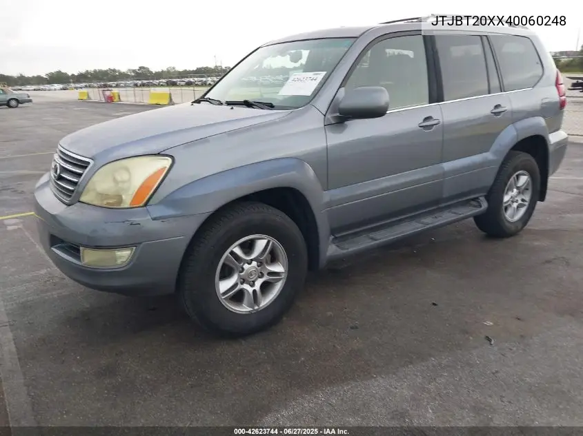 2004 Lexus Gx 470 VIN: JTJBT20XX40060248 Lot: 42623744