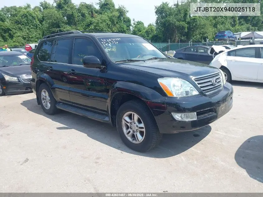 2004 Lexus Gx 470 470 VIN: JTJBT20X940025118 Lot: 42631487
