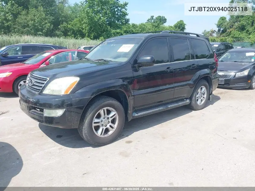 2004 Lexus Gx 470 470 VIN: JTJBT20X940025118 Lot: 42631487