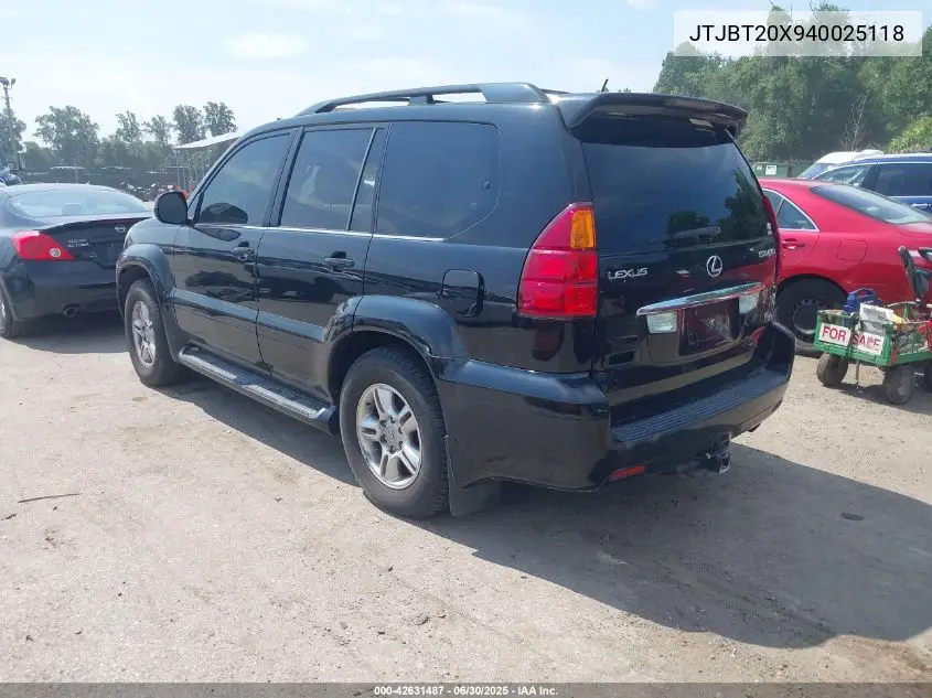 2004 Lexus Gx 470 470 VIN: JTJBT20X940025118 Lot: 42631487