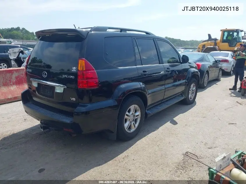 2004 Lexus Gx 470 470 VIN: JTJBT20X940025118 Lot: 42631487