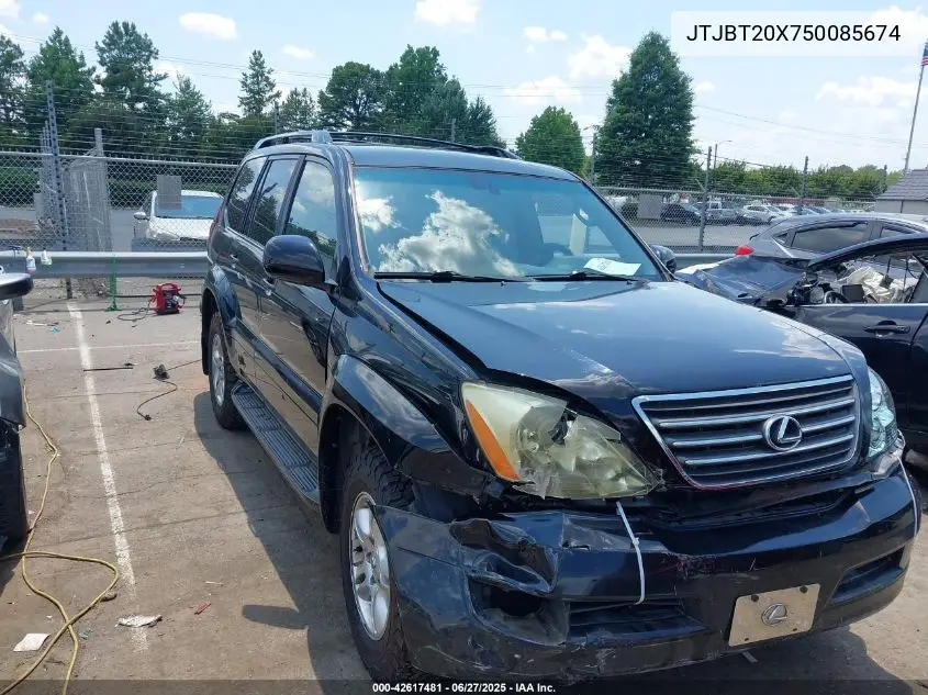 2005 Lexus Gx 470 VIN: JTJBT20X750085674 Lot: 42617481