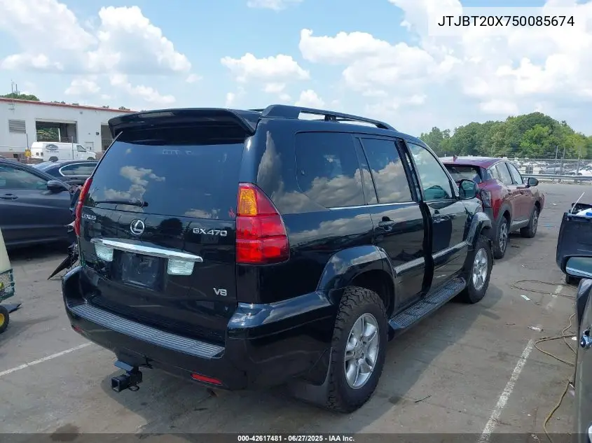 2005 Lexus Gx 470 VIN: JTJBT20X750085674 Lot: 42617481
