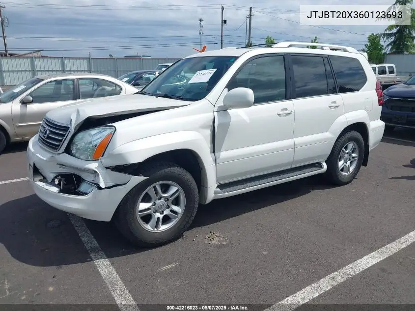 2006 Lexus Gx 470 VIN: JTJBT20X360123693 Lot: 42216023