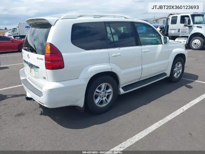 2006 Lexus Gx 470 VIN: JTJBT20X360123693 Lot: 42216023