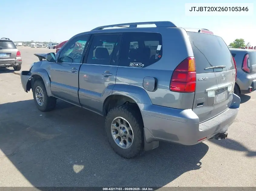 2006 Lexus Gx 470 VIN: JTJBT20X260105346 Lot: 42217103