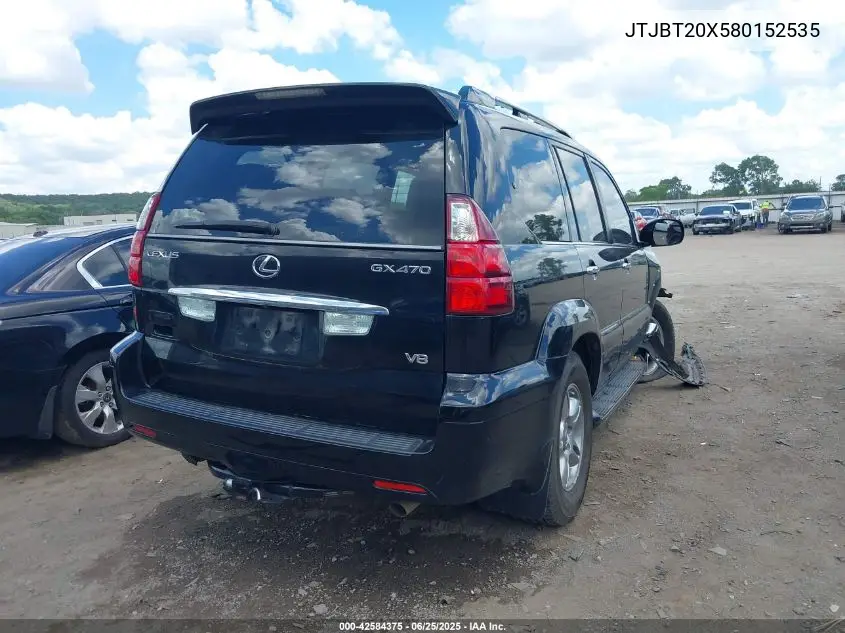2008 Lexus Gx 470 VIN: JTJBT20X580152535 Lot: 42584375