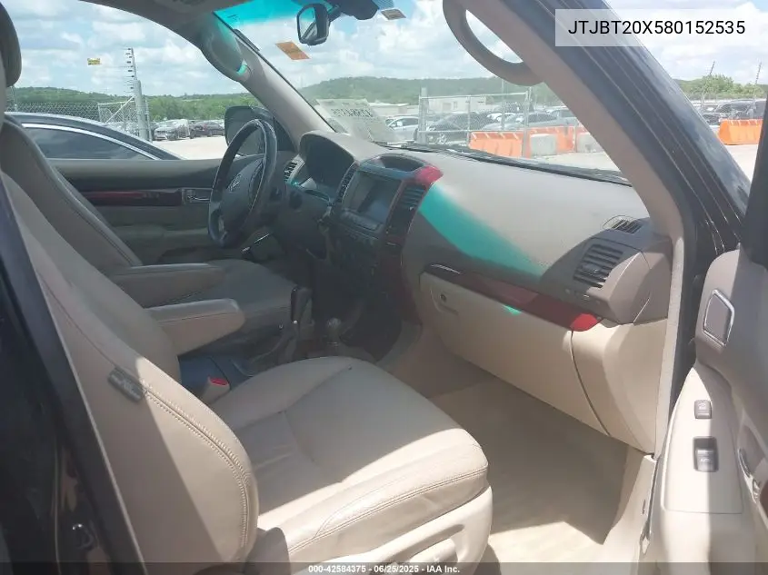 2008 Lexus Gx 470 VIN: JTJBT20X580152535 Lot: 42584375