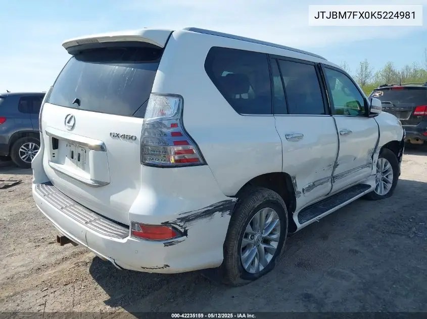 2019 Lexus Gx 460 Premium VIN: JTJBM7FX0K5224981 Lot: 42235159