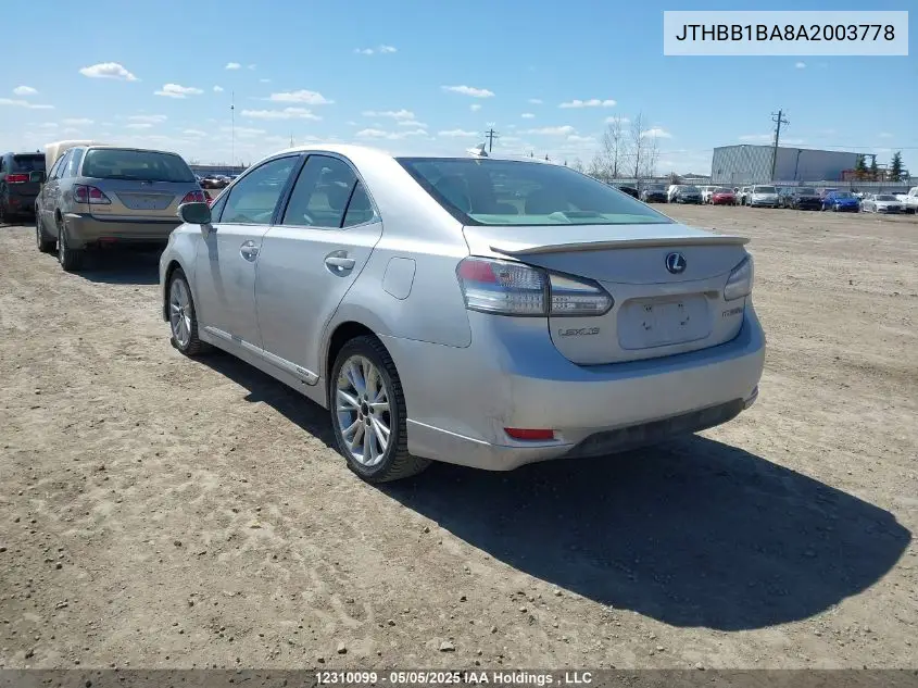 2010 Lexus Hs 250H VIN: JTHBB1BA8A2003778 Lot: 12310099