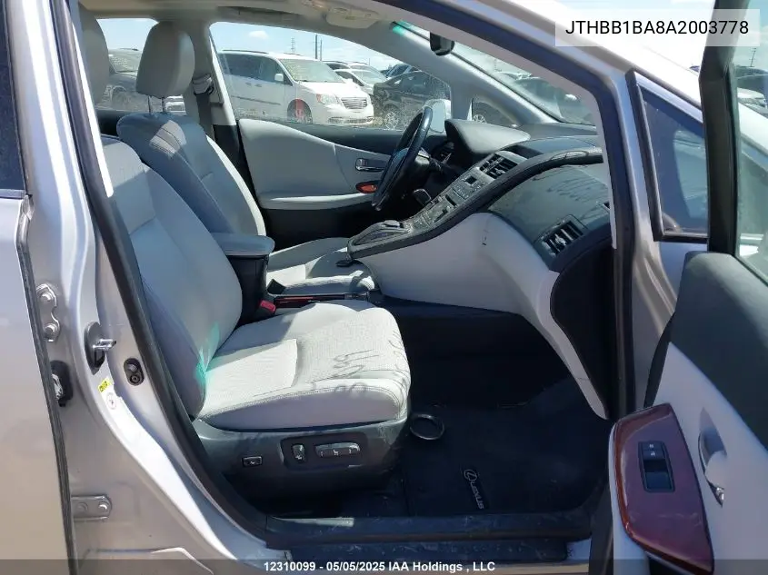 2010 Lexus Hs 250H VIN: JTHBB1BA8A2003778 Lot: 12310099