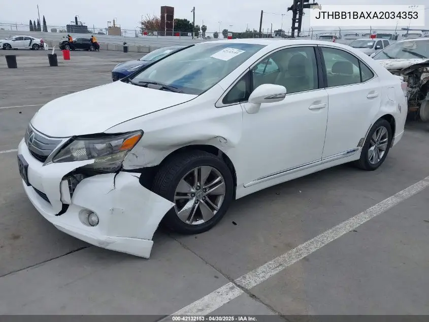2010 Lexus Hs 250H VIN: JTHBB1BAXA2034353 Lot: 42132153