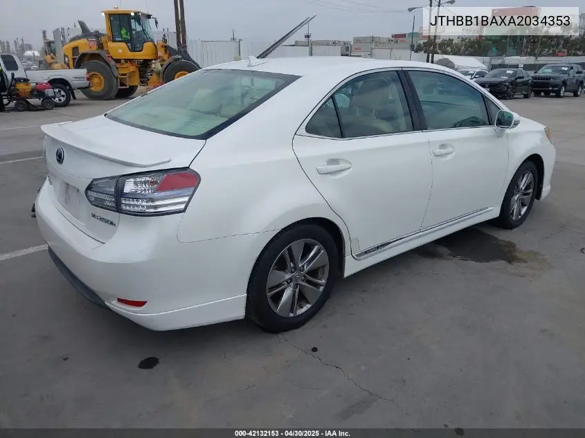 2010 Lexus Hs 250H VIN: JTHBB1BAXA2034353 Lot: 42132153