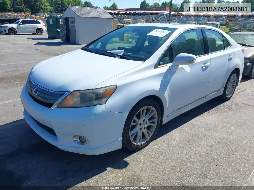 2010 Lexus Hs 250H Premium VIN: JTHBB1BA7A2008681 Lot: 42525217