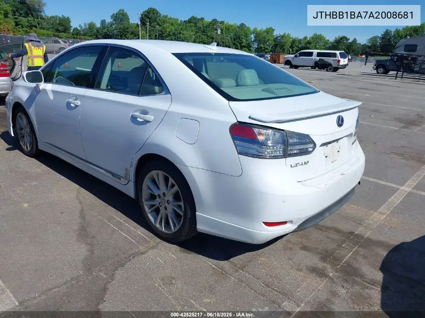 2010 Lexus Hs 250H Premium VIN: JTHBB1BA7A2008681 Lot: 42525217