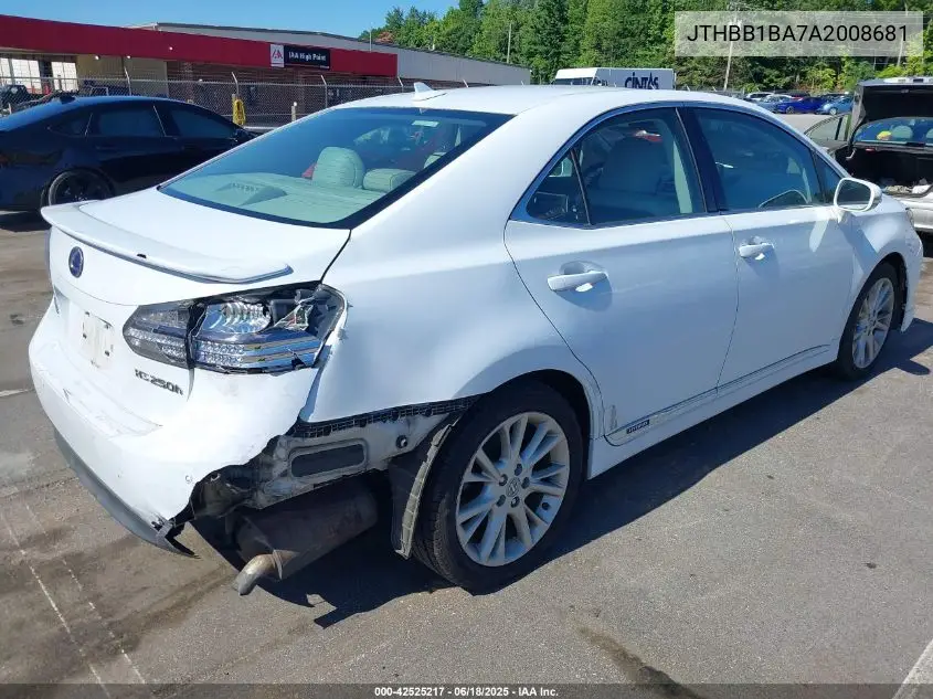 2010 Lexus Hs 250H Premium VIN: JTHBB1BA7A2008681 Lot: 42525217