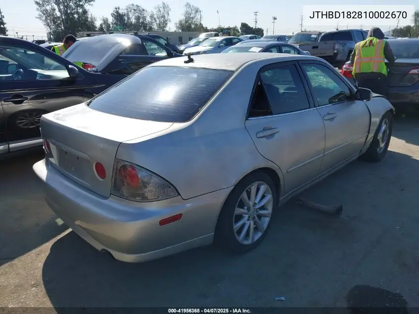 2001 Lexus Is 300 VIN: JTHBD182810002670 Lot: 41956368