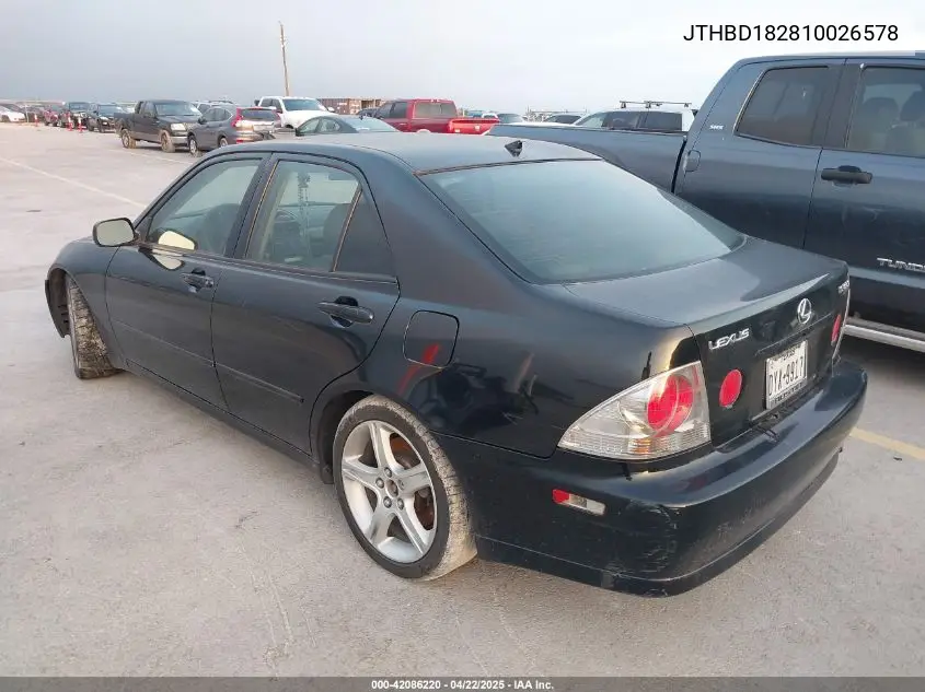 2001 Lexus Is 300 VIN: JTHBD182810026578 Lot: 42086220